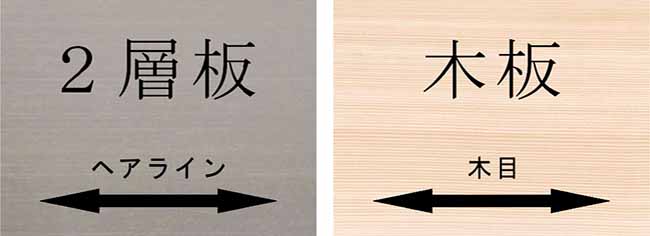 レーザー加工機・レーザーカッターは横方向（X軸）の加工が得意なので、彫刻加工するときには素材の木目やヘアラインを合わせると加工後の品質が合せなかった時よりも良くなります。