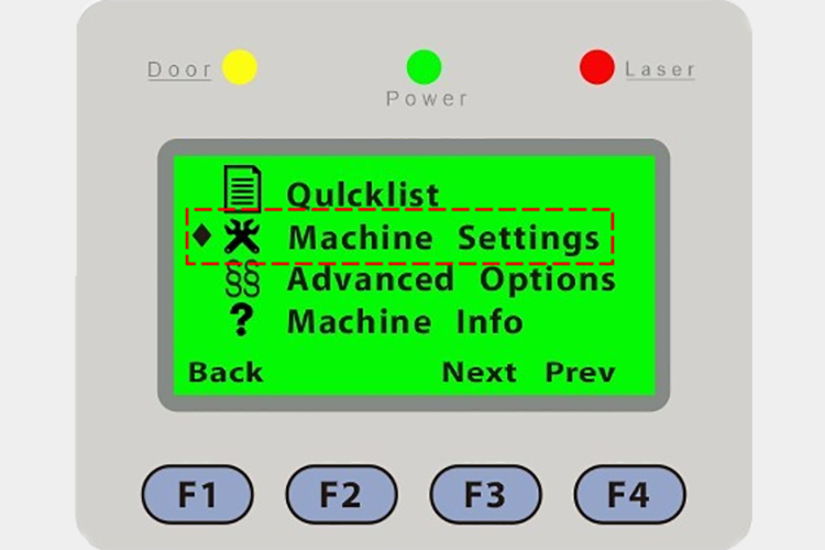 パソコンとつなぐレーザーカッター（レーザー加工機）にbit数を設定するため「Machine Settings」を選択します。