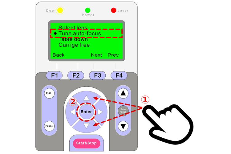 レーザー加工機（レーザーカッター）から出力されるレーザーが太くなる現象：「Tune auto-focus」を選択する。