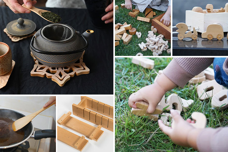 三重県尾鷲市のブランド材「尾鷲ヒノキ」を使った雑貨を製作・販売。調理器具や食器、おもちゃ。|えびすや様|レーザー加工機・レーザーカッターの導入事例
